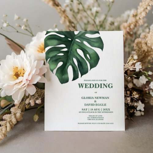 Budget Monstera Tropical Leaf  Wedding Invitation