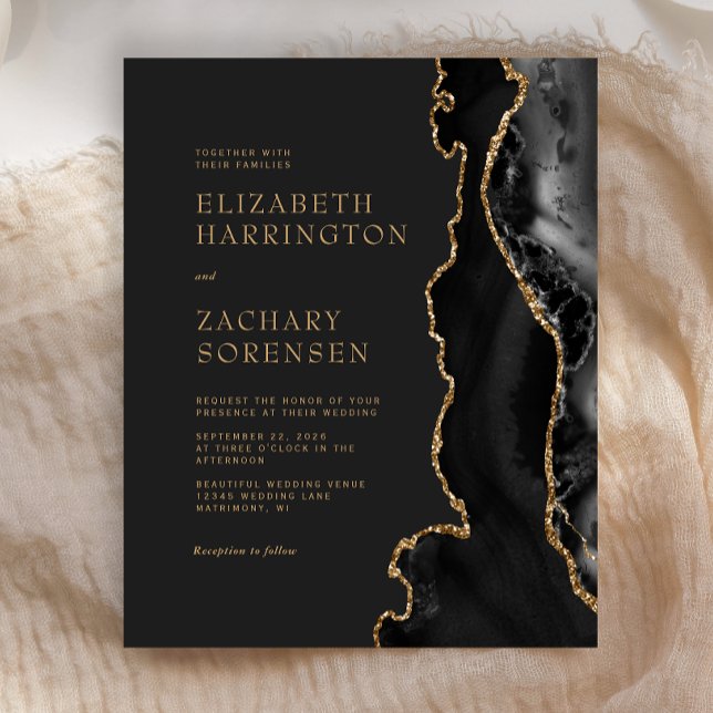 Budget Moody Black Agate Gold Wedding Invitation (Creator Uploaded)