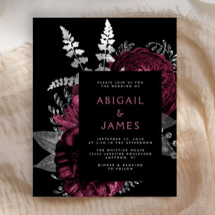 Budget Moody Dark Floral Burgundy Silver Wedding