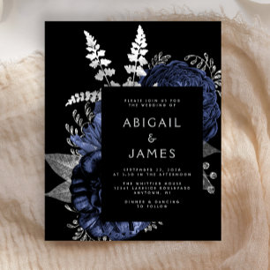 Budget Moody Dark Floral Navy Blue Silver Wedding