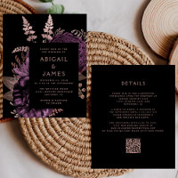 Budget Moody Floral Purple QR Code Wedding