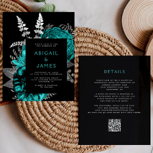 Budget Moody Floral Teal Silver QR Code Wedding