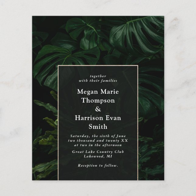 Budget Moody Tropical Monstera Wedding Invitation (Front)