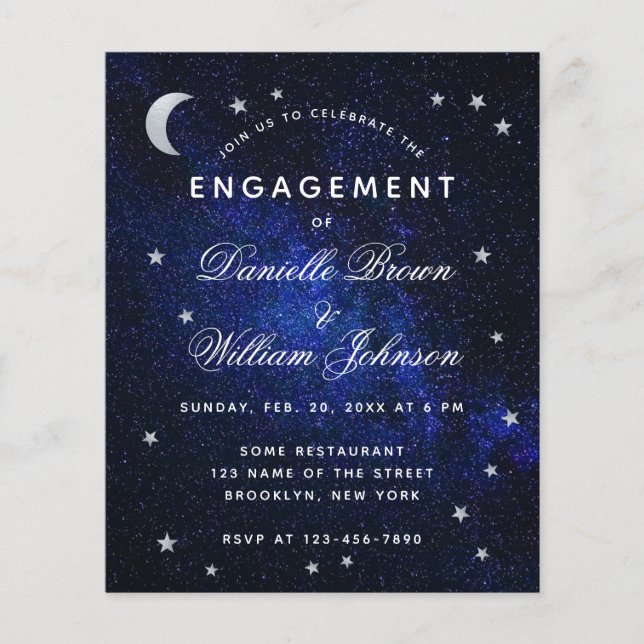 Budget Moon Stars Celestial Engagement Invitation  (Front)