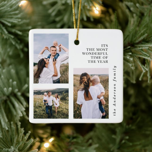 budget Most wonderful time christmas multi photo  Ceramic Ornament (Tree)