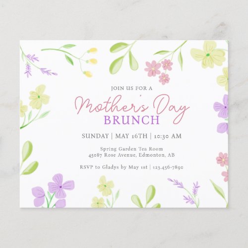 Budget Mothers Day Brunch Soft Floral Invitation