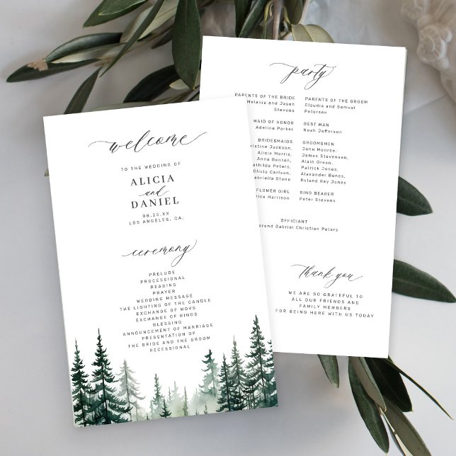 Budget mountain pine trees forest wedding program (Creator Uploaded)