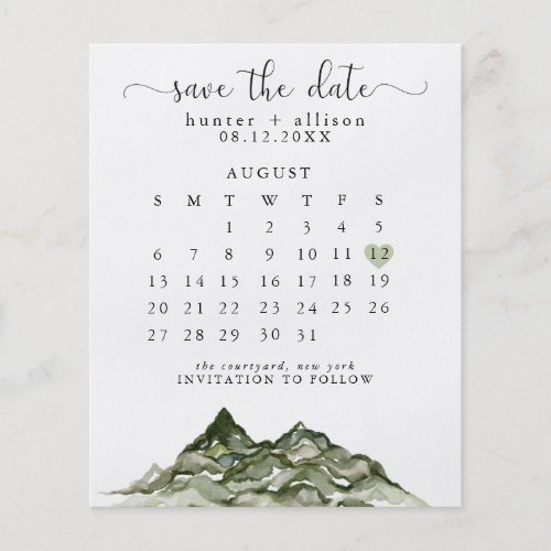 Budget Mountain Save The Date Calendar Flyer