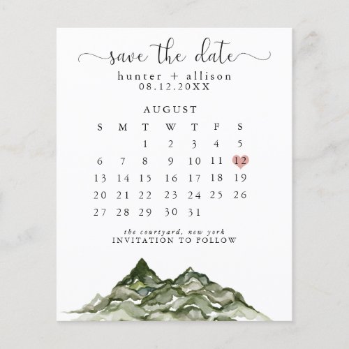 Budget Mountain Save The Date Calendar Flyer