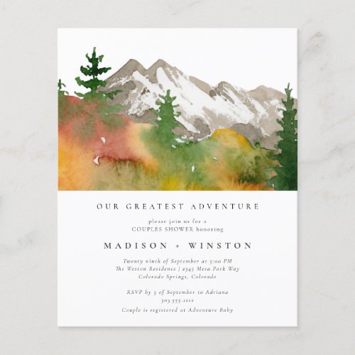 Budget Mountains  Greatest Adventure Baby Shower Flyer