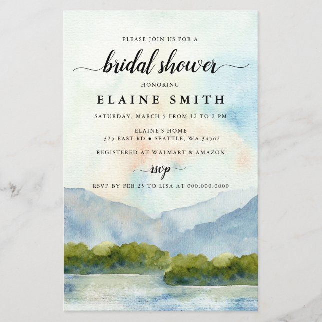 Budget Mountains Lake Bridal Shower Invitation (Front)