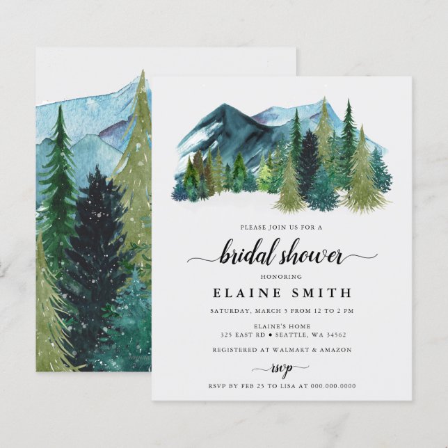 Budget Mountains Pine Bridal Shower Invitation (Front/Back)