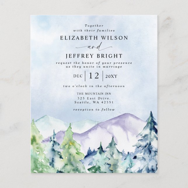 Budget Mountains Pine Wedding Invitations (Front)