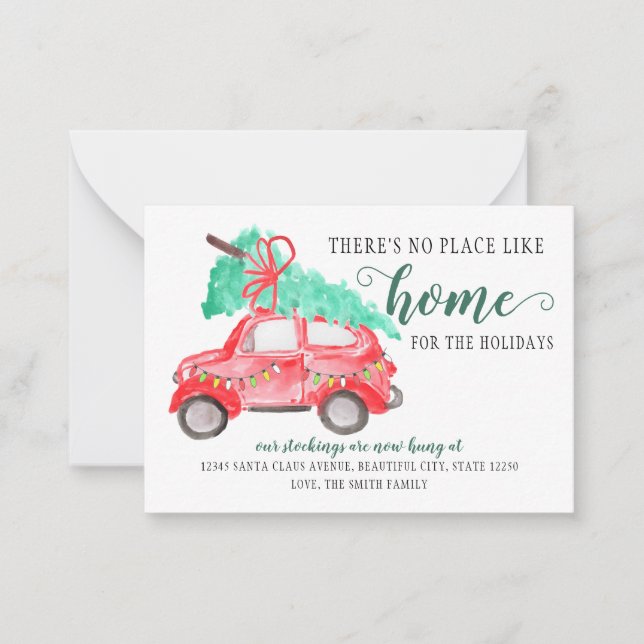 Budget Moved Christmas Tree Home Holiday Moving Note Card (Front)