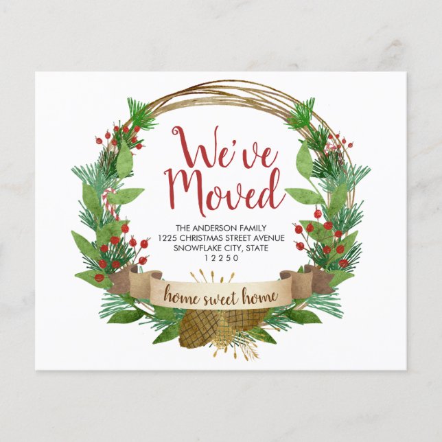 Budget Moved Christmas Wreath Holiday Moving Card (Front)