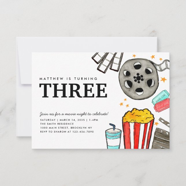 Budget Movie Night Cinema Watch Party Kid Birthday Note Card (Front)