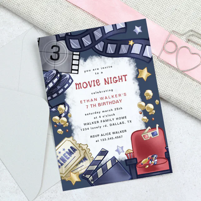 Budget Movie Night Kids Birthday Invitation | Zazzle