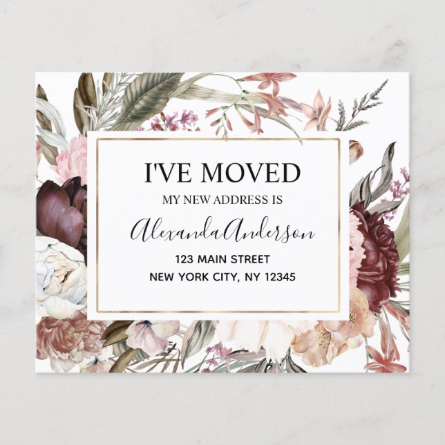 Budget Moving Announcement Boho Mauve Floral Flyer (Front)