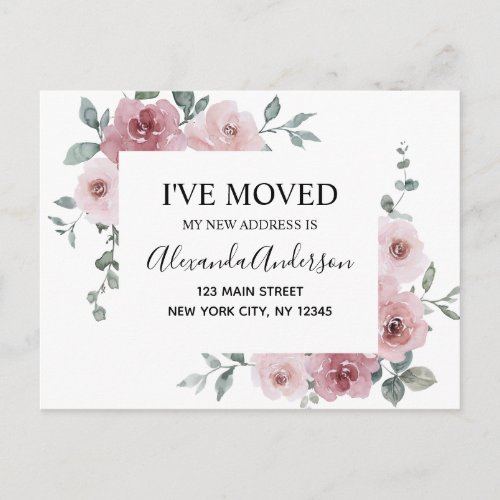 Budget Moving Announcement Dusty Pink Floral Postc Postcard