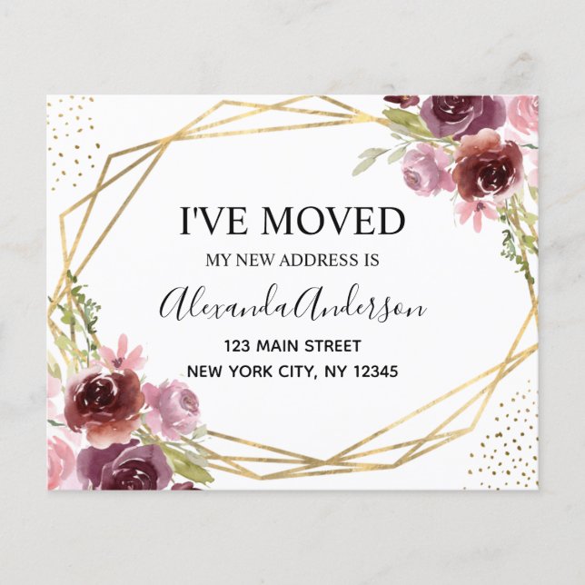 Budget Moving Announcement Floral Geometric Flyer (Front)