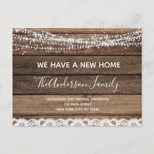 Budget Moving Announcement Rustic Farmhouse Wood P Postcard