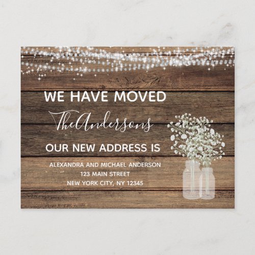 Budget Moving Announcement Rustic Farmhouse Wood Postcard