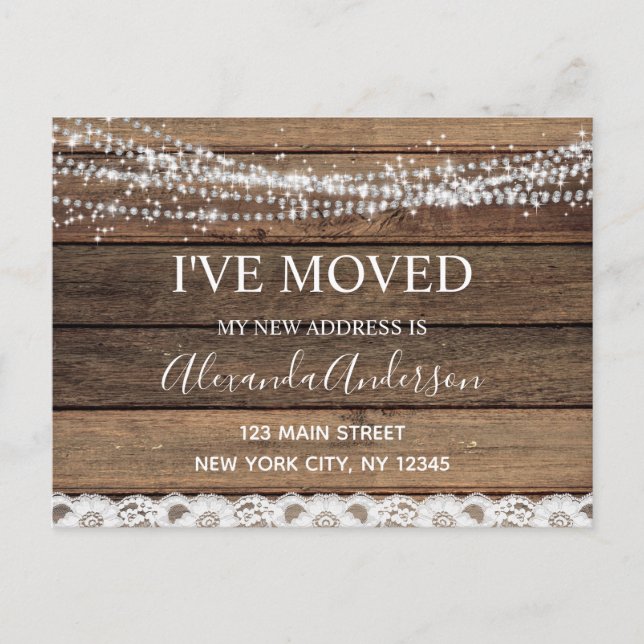 Budget Moving Announcement Rustic Farmhouse Wood Postcard (Front)