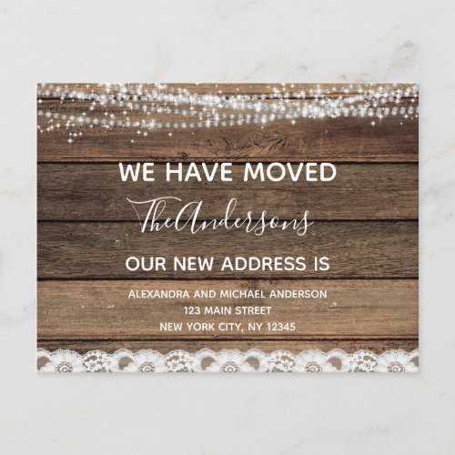 Budget Moving Announcement Rustic Farmhouse Wood Postcard