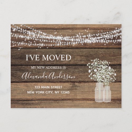 Budget Moving Announcement Rustic Farmhouse Wood Postcard