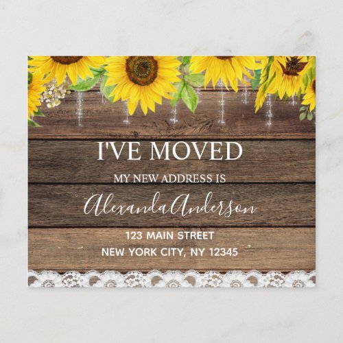Budget Moving Announcement Rustic Sunflower Wood