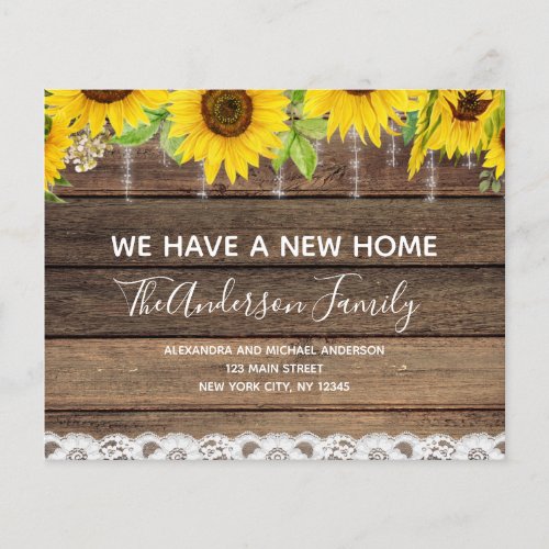 Budget Moving Announcement Rustic Sunflower Wood
