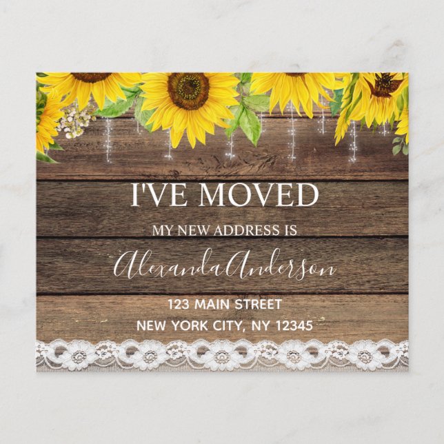 Budget Moving Announcement Rustic Sunflower Wood Flyer (Front)