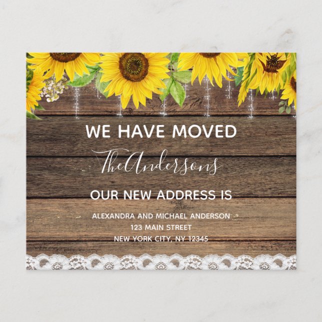 Budget Moving Announcement Rustic Sunflower Wood Flyer (Front)