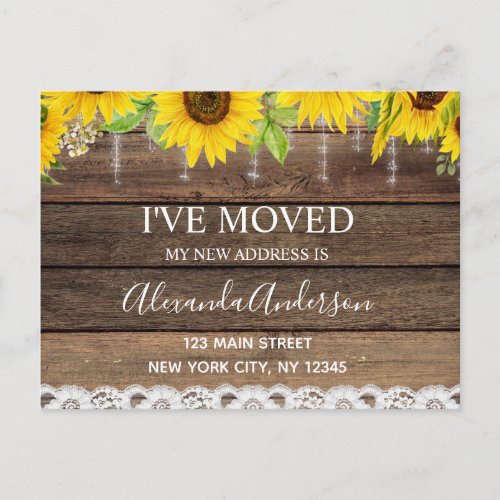 Budget Moving Announcement Rustic Sunflower Wood Postcard