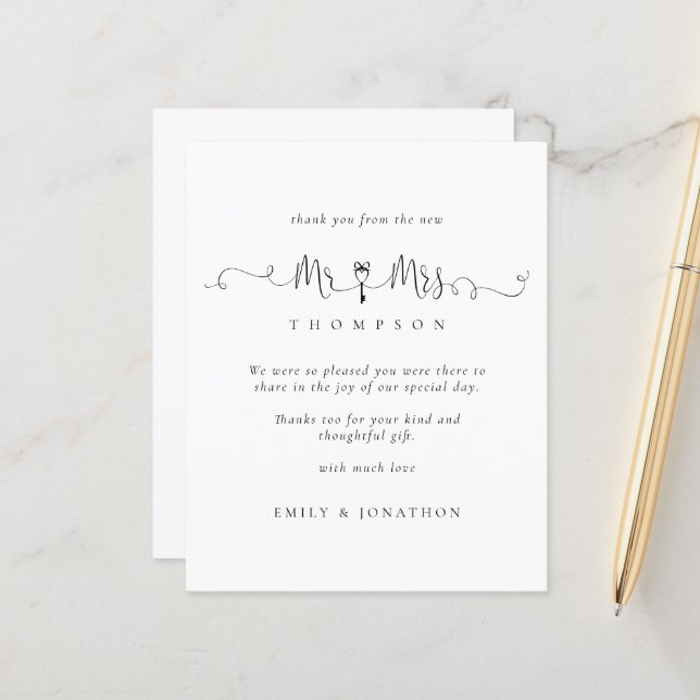 Budget Mr Mrs Key Script Wedding Thanks (Front/Back In Situ)