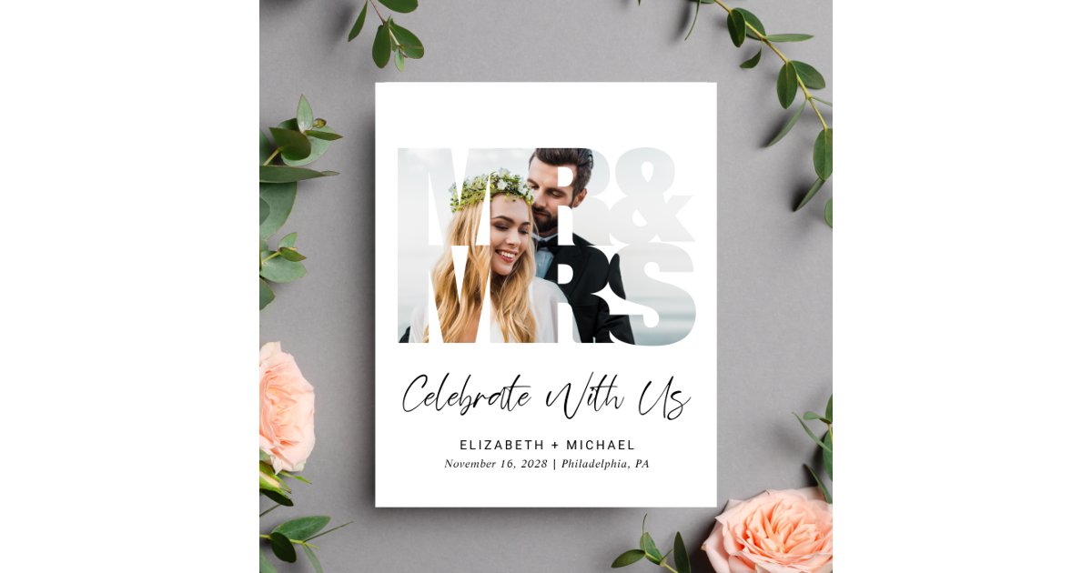 Budget Mr Mrs Wedding Photo Reception Invitation