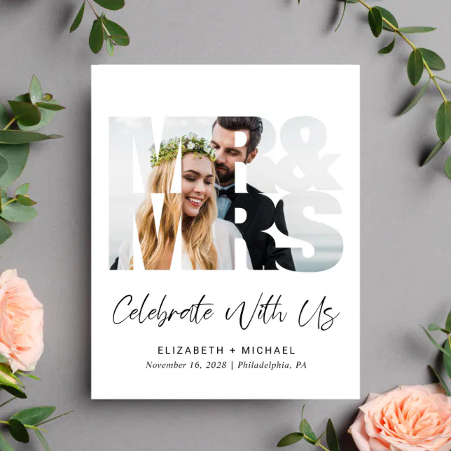 Budget Mr Mrs Wedding Photo Reception Invitation | Zazzle