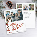 Budget multi 6 photo Merry Christmas Holiday Card<br><div class="desc">Modern stylish Merry Christmas red white handwritten calligraphy script 6 family photos simple white BUDGET holiday card with your custom personalized text on both sides featuring a watercolor holy berries branch. PLEASE NOTE that the background and script colors are editable. You can change any of them after selecting CUSTOMIZE option...</div>