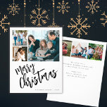 Budget multi photo Merry Christmas Holiday Card  Flyer<br><div class="desc">Modern stylish Merry Christmas black and white handwritten calligraphy script 6 family photos simple white holiday card PAPER FLYER with your custom personalized text on both sides. PLEASE NOTE that the background and script colors are editable. You can change any of them after selecting CUSTOMIZE option down below the PERSONALIZE...</div>