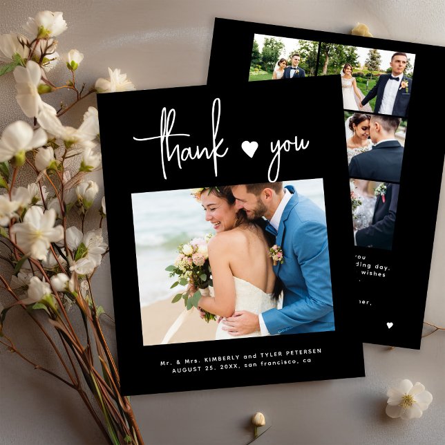 Budget multi photo modern black wedding thank you (Creator Uploaded)