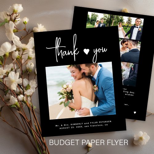 Budget multi photo modern black wedding thank you flyer