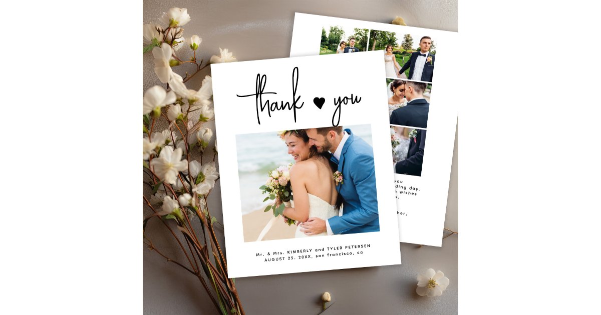 Budget multi photo modern simple wedding thank you | Zazzle