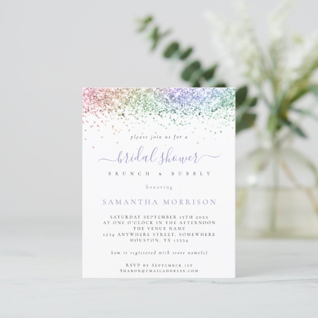 Budget Multicolor Glitter Bridal Shower Invitation (Standing Front)