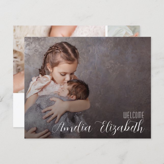 Budget Multiple Photo Elegant Birth Announcement (Front/Back)