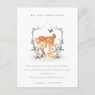 Budget Mum Deer Fawn Flora Crest Baby Announcement Postcard