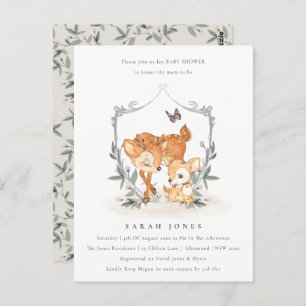 Budget Mum Deer Fawn Floral Crest Baby Shower Postcard