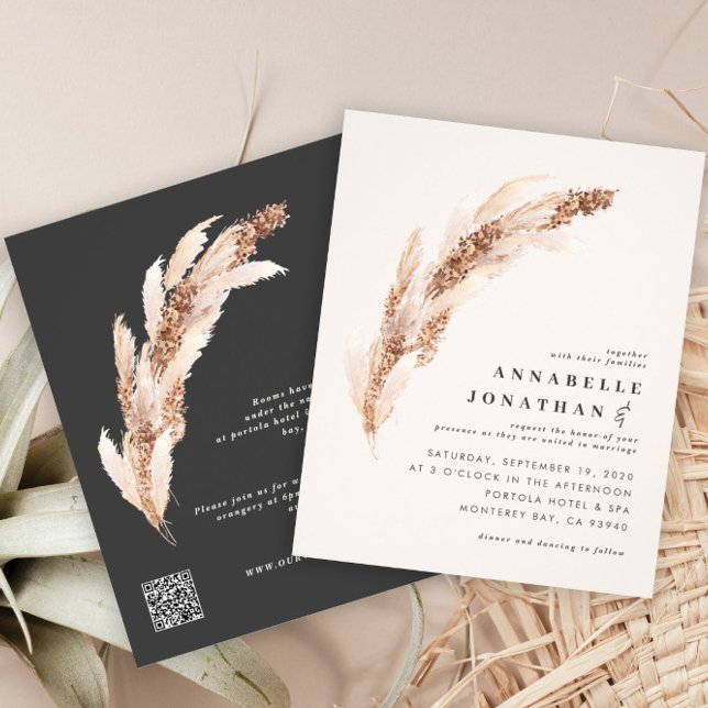 Budget natural pampas grass elegant wedding invite flyer (Creator Uploaded)