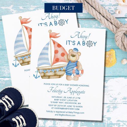 Budget Nautical Ahoy Boy Bear Baby Shower