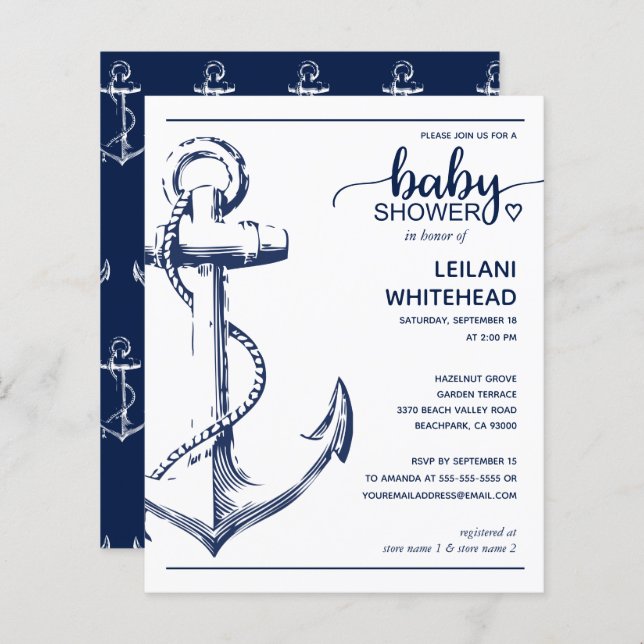 Budget Nautical Anchor Baby Boy Shower Invitation (Front/Back)
