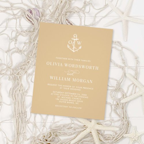 Budget Nautical Anchor Beige Wedding Invitation Flyer